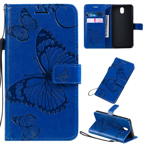 

For LG K30 Pressed Printing Butterfly Pattern Horizontal Flip PU Leather Case with Holder & Card Slots & Wallet & Lanyard(Blue)