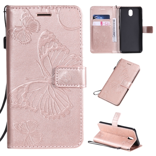 

For LG K30 Pressed Printing Butterfly Pattern Horizontal Flip PU Leather Case with Holder & Card Slots & Wallet & Lanyard(Rose Gold)