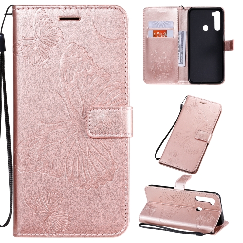 

For Xiaomi Redmi Note 8T Pressed Printing Butterfly Pattern Horizontal Flip PU Leather Case with Holder & Card Slots & Wallet & Lanyard(Rose Gold)