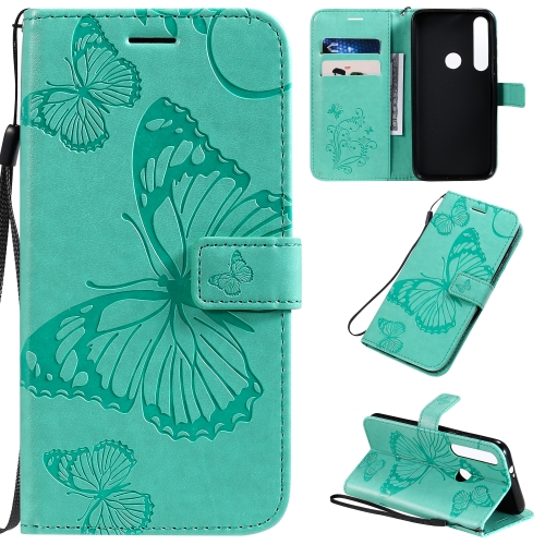 

For Motorola G8 Plus Pressed Printing Butterfly Pattern Horizontal Flip PU Leather Case with Holder & Card Slots & Wallet & Lanyard(Green)