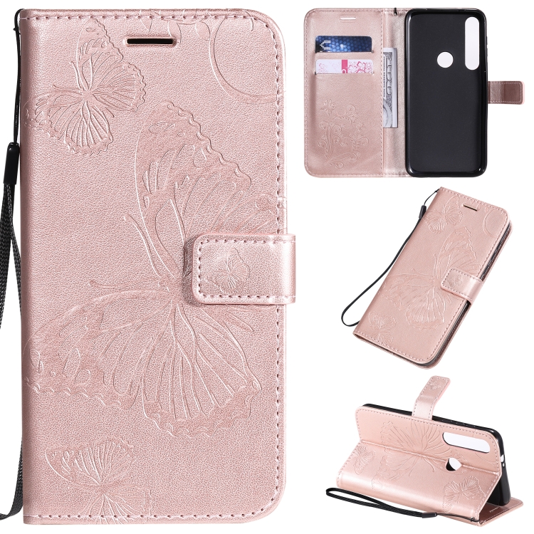 

For Motorola G8 Plus Pressed Printing Butterfly Pattern Horizontal Flip PU Leather Case with Holder & Card Slots & Wallet & Lanyard(Rose Gold)