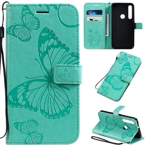 

For Motorola G8 Play / One Macro Pressed Printing Butterfly Pattern Horizontal Flip PU Leather Case with Holder & Card Slots & Wallet & Lanyard(Green)