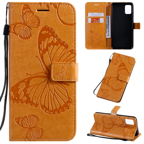 

For Galaxy A51 Pressed Printing Butterfly Pattern Horizontal Flip PU Leather Case with Holder & Card Slots & Wallet & Lanyard(Yellow)