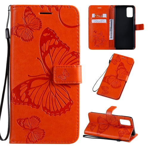 

For Galaxy S20 Ultra Pressed Printing Butterfly Pattern Horizontal Flip PU Leather Case with Holder & Card Slots & Wallet & Lanyard(Orange)