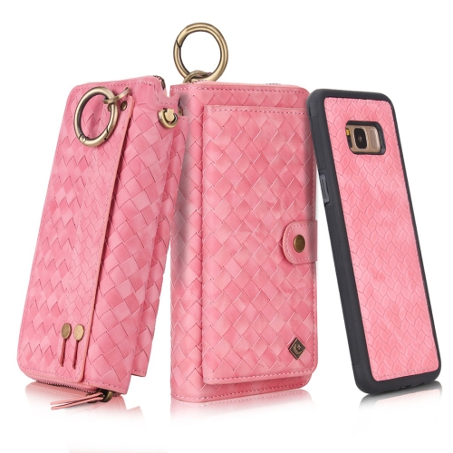 

For Galaxy S8+ POLA Multi-function Fashion Weave Magnetic Horizontal Flip Leather Case with Card Slots & Wallet & Photo Frame & Lanyard(Pink)