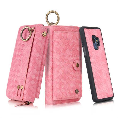 

For Galaxy S9 POLA Multi-function Fashion Weave Magnetic Horizontal Flip Leather Case with Card Slots & Wallet & Photo Frame & Lanyard(Pink)