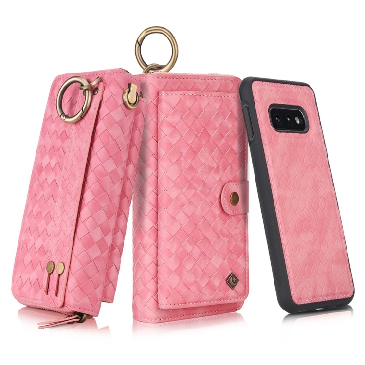 

For Galaxy S10e POLA Multi-function Fashion Weave Magnetic Horizontal Flip Leather Case with Card Slots & Wallet & Photo Frame & Lanyard(Pink)