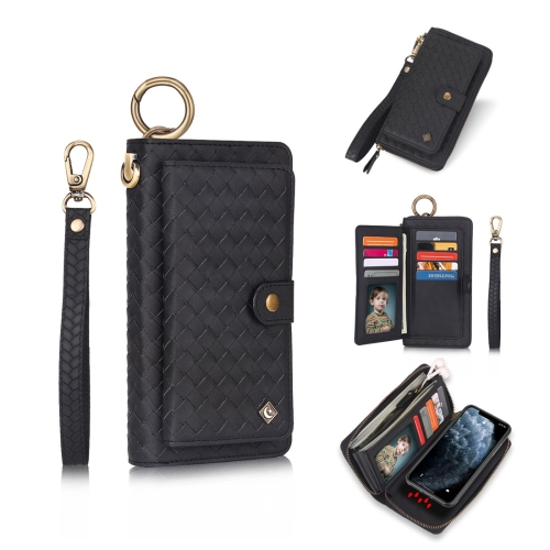 

For iPhone 11 Pro POLA Multi-function Fashion Weave Magnetic Horizontal Flip Leather Case with Card Slots & Wallet & Photo Frame & Lanyard(Black)