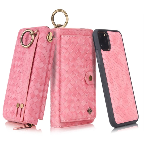 

For iPhone 11 Pro Max POLA Multi-function Fashion Weave Magnetic Horizontal Flip Leather Case with Card Slots & Wallet & Photo Frame & Lanyard(Pink)