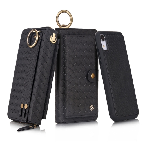 

For iPhone XR POLA Multi-function Fashion Weave Magnetic Horizontal Flip Leather Case with Card Slots & Wallet & Photo Frame & Lanyard(Black)