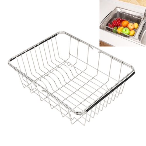 

Kitchen Dish Drainer Sink Drain Basket Washing Vegetable Fruit Drying Holder Stainless Steel Adjustable Rack, Size:Flat Bottom Style