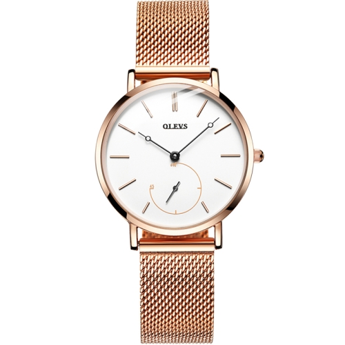 

OLEVS 5190 Women Waterproof Ultra-thin Small Dial Quartz Watch(Rose Gold + White)