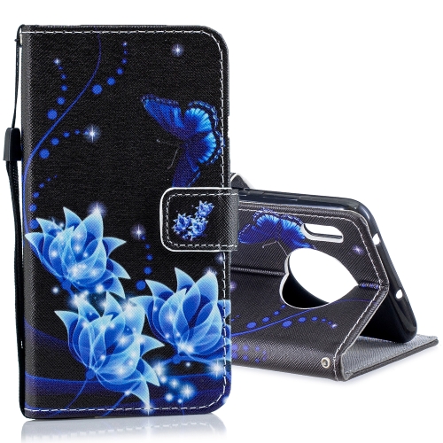 

For Huawei Mate 30 Horizontal Flip Leather Case with Holder & Card Slots & Wallet(Blue Butterfly Flower)