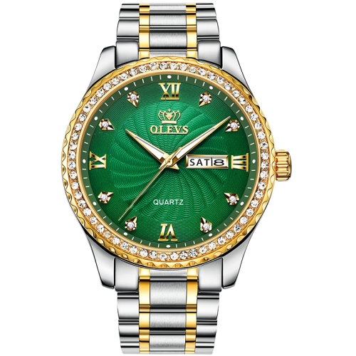 

OLEVS 5565 Men Fashion Waterproof Stainless Steel Strap Diamond Quartz Watch(Green)