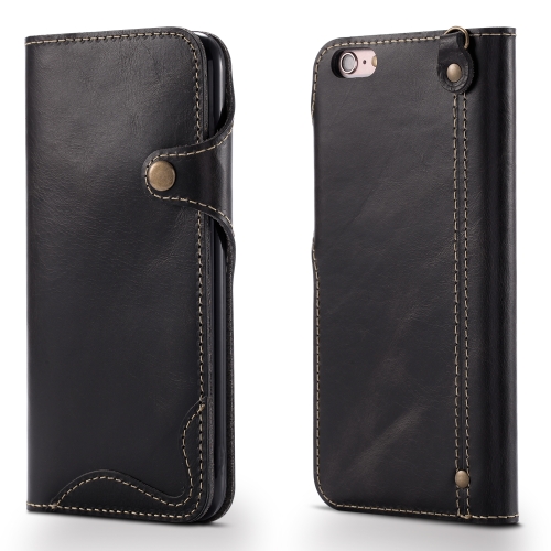 

For iPhone 6 Plus / 6s Plus Denior Oil Wax Cowhide Magnetic Button Horizontal Flip Leather Case with Card Slots & Wallet(Black)