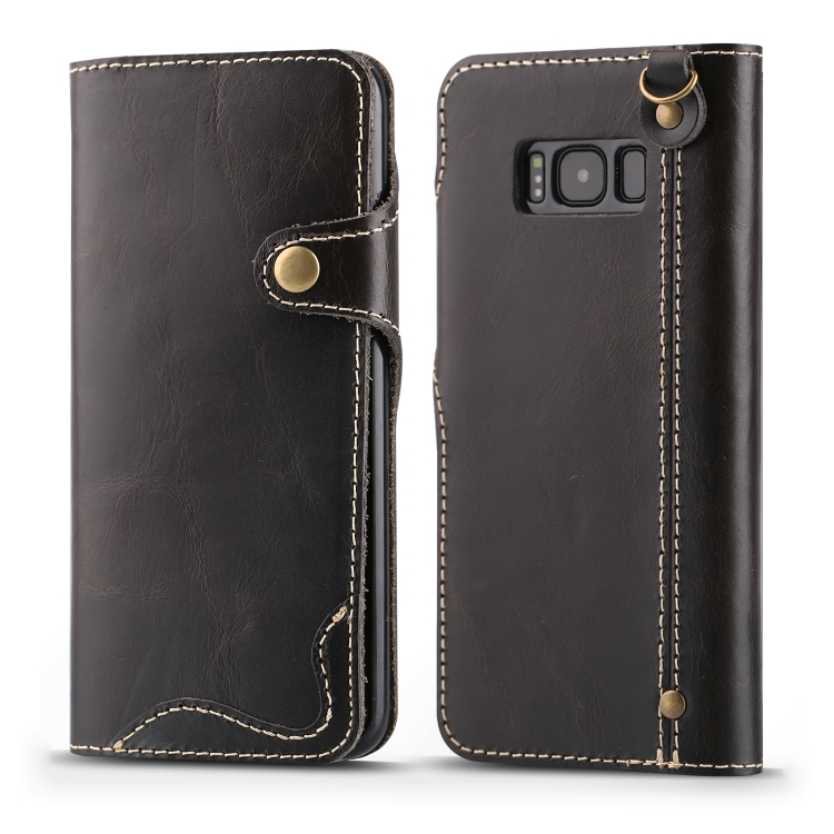 

For Galaxy S8 Denior Oil Wax Cowhide Magnetic Button Horizontal Flip Leather Case with Card Slots & Wallet(Black)
