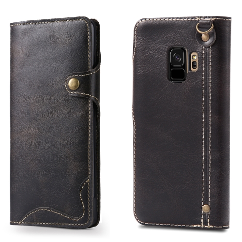 

For Galaxy S9 Denior Oil Wax Cowhide Magnetic Button Horizontal Flip Leather Case with Card Slots & Wallet(Black)