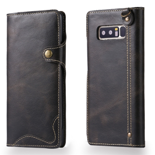 

For Galaxy Note 8 Denior Oil Wax Cowhide Magnetic Button Horizontal Flip Leather Case with Card Slots & Wallet(Black)