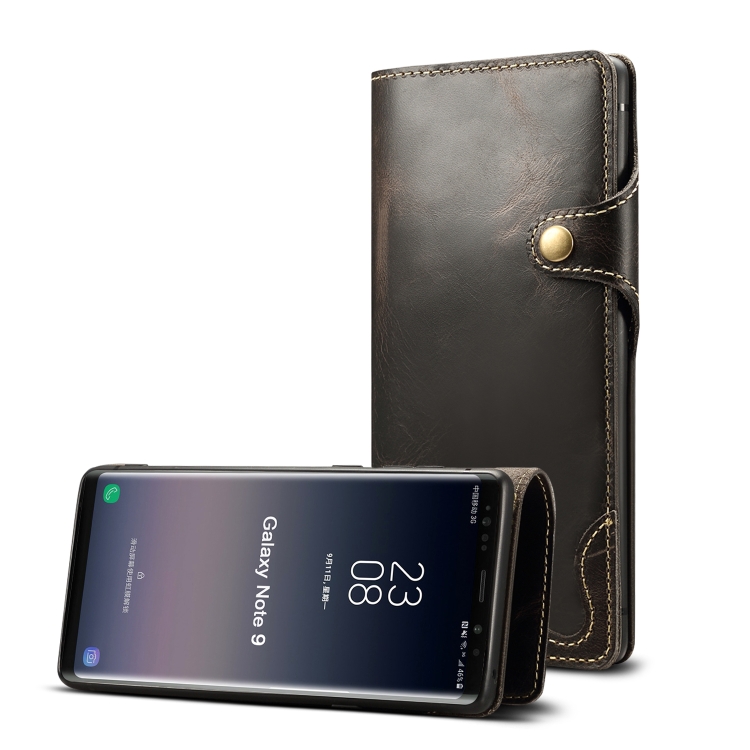 

For Galaxy Note9 Denior Oil Wax Cowhide Magnetic Button Horizontal Flip Leather Case with Card Slots & Wallet(Black)