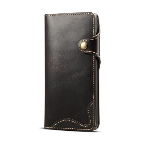 

For Huawei Mate 20 Denior Oil Wax Cowhide Magnetic Button Horizontal Flip Leather Case with Card Slots & Wallet(Black)