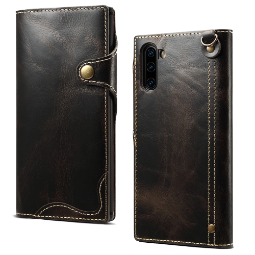 

For Galaxy Note 10 Denior Oil Wax Cowhide Magnetic Button Horizontal Flip Leather Case with Card Slots & Wallet(Black)