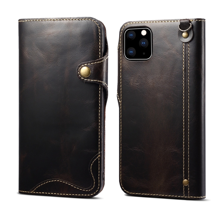 

For iPhone 11 Denior Oil Wax Cowhide Magnetic Button Horizontal Flip Leather Case with Card Slots & Wallet(Black)