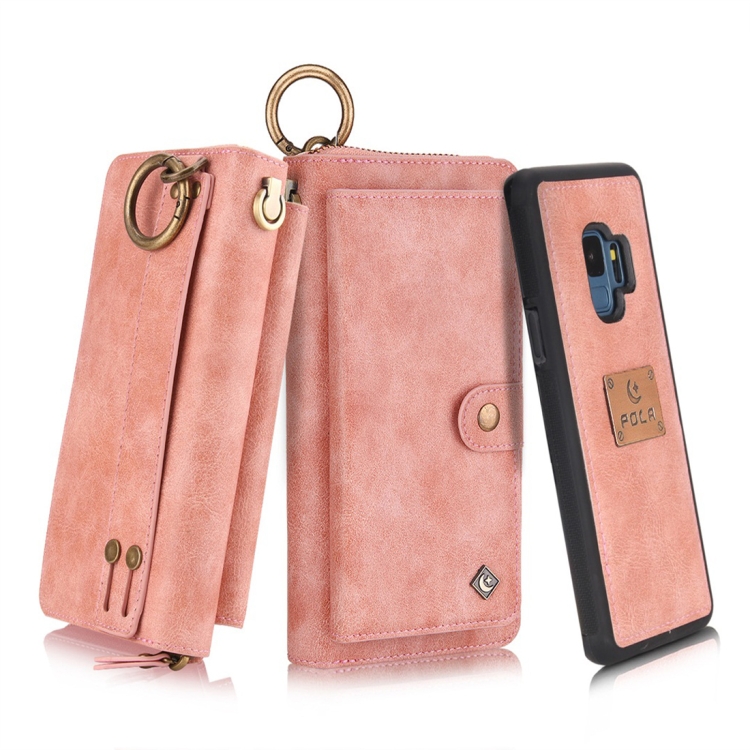 

For Galaxy S9 POLA Multi-function Fashion Zipper Magnetic Horizontal Flip Leather Case with Card Slots & Wallet & Photo Frame & Lanyard(Pink)