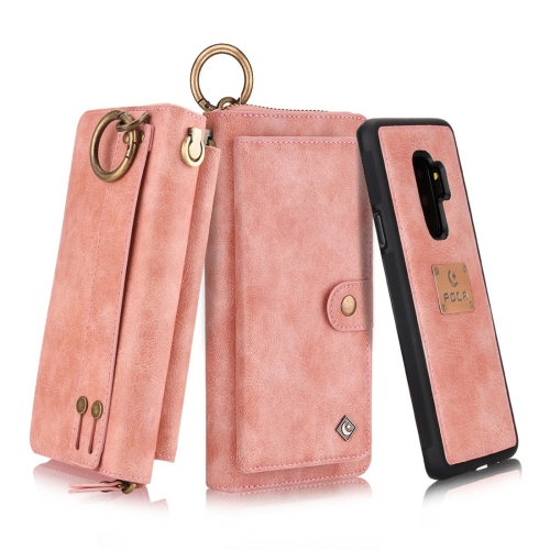 

For Galaxy S9+ POLA Multi-function Fashion Zipper Magnetic Horizontal Flip Leather Case with Card Slots & Wallet & Photo Frame & Lanyard(Pink)