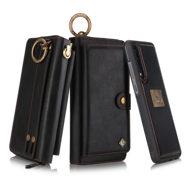 

For Huawei P30 POLA Multi-function Fashion Zipper Magnetic Horizontal Flip Leather Case with Card Slots & Wallet & Photo Frame & Lanyard(Black)