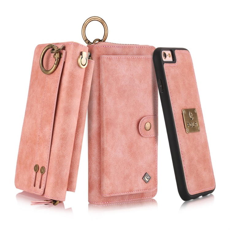 

For iPhone 6 Plus / 6s Plus POLA Multi-function Fashion Zipper Magnetic Horizontal Flip Leather Case with Card Slots & Wallet & Photo Frame & Lanyard(Pink)