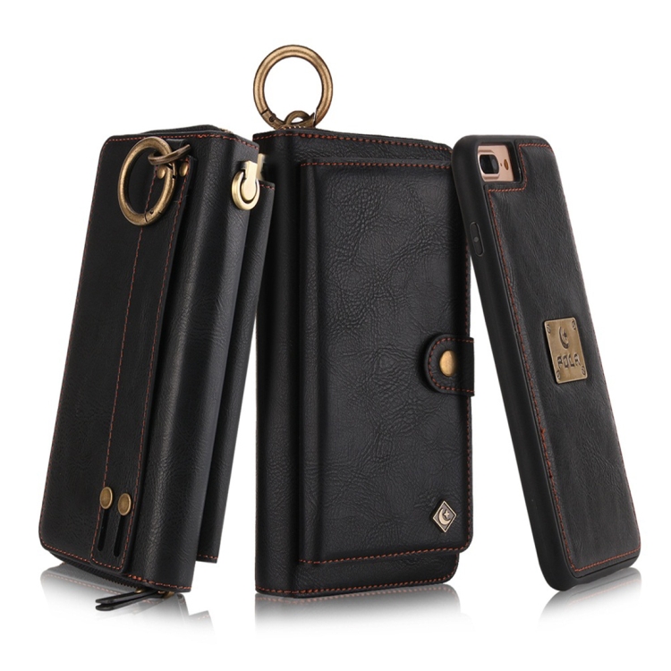

For iPhone 7 Plus / 8 Plus POLA Multi-function Fashion Zipper Magnetic Horizontal Flip Leather Case with Card Slots & Wallet & Photo Frame & Lanyard(Black)