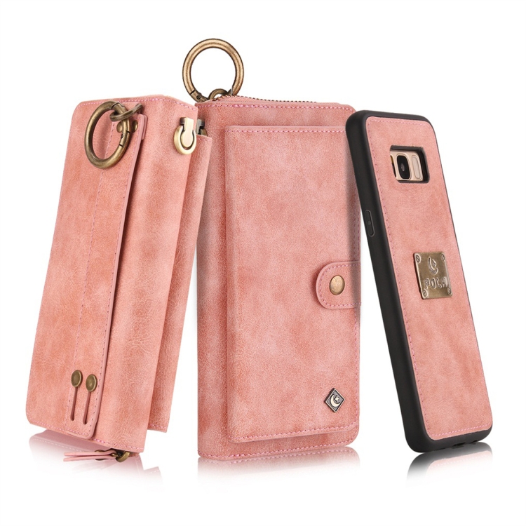 

For Galaxy S8+ POLA Multi-function Fashion Zipper Magnetic Horizontal Flip Leather Case with Card Slots & Wallet & Photo Frame & Lanyard(Pink)