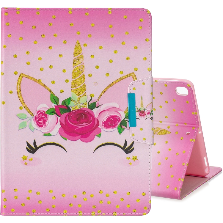 

For iPad 10.2 Colored Drawing Pattern Horizontal Flip Leather Case with Holder & Card Slot & Wallet(Unicorn With Flowers)