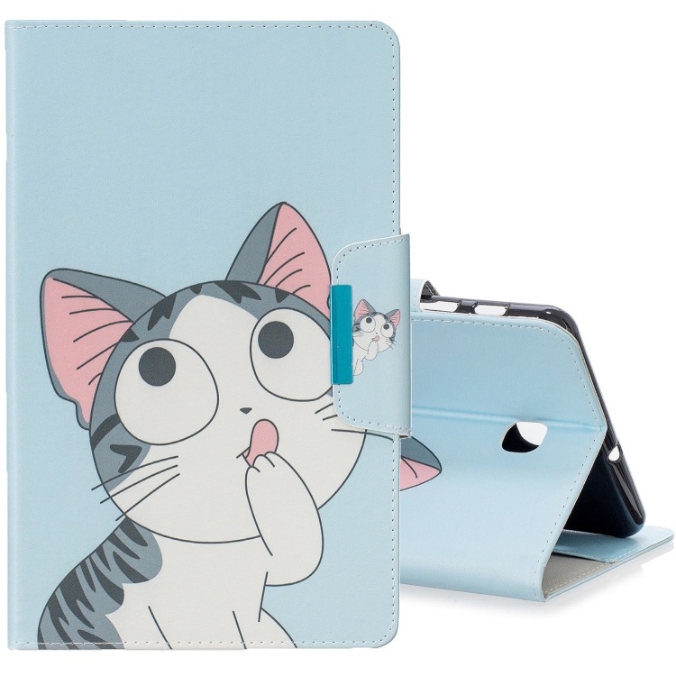 

For Galaxy Tab A 8.0 (2018) T387 Colored Drawing Pattern Horizontal Flip Leather Case with Holder & Card Slot & Wallet(Cat)