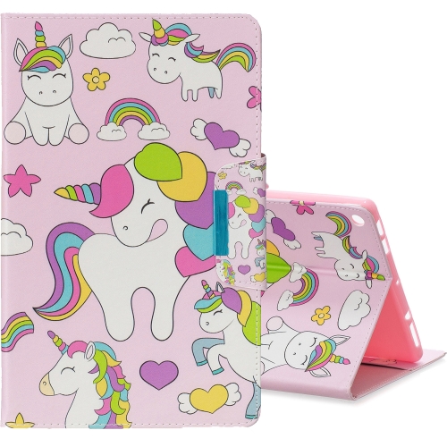 

For Amazon Kindle Fire HD8 Colored Drawing Pattern Horizontal Flip Leather Case with Holder & Card Slot & Wallet(Multiple Unicorns)
