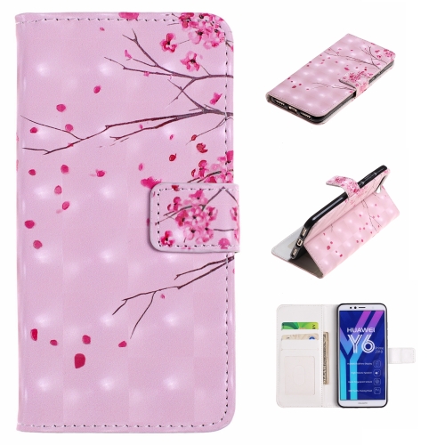 

For Huawei Y6 （2018） Embossed Painted Pattern Left Right Leather case with Stand & Card Slot & Wallet & Photo Frame(Peach Tree Branch)