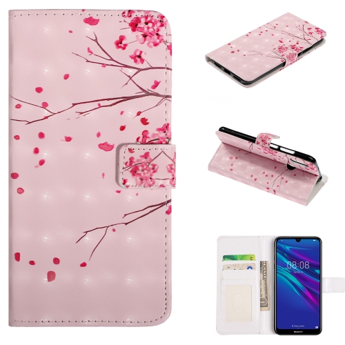 

For Huawei Y7（2019） Embossed Painted Pattern Left Right Leather case with Stand & Card Slot & Wallet & Photo Frame(Peach Tree Branch)