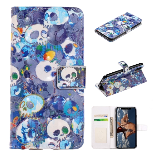 

For iPhone 11 Embossed Painted Pattern Left Right Leather case with Stand & Card Slot & Wallet & Photo Frame(Blue Ghost Head)