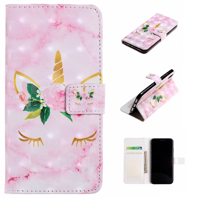 

For iPhone XR Embossed Painted Pattern Left Right Leather case with Stand & Card Slot & Wallet & Photo Frame(Squinting Unicorn)