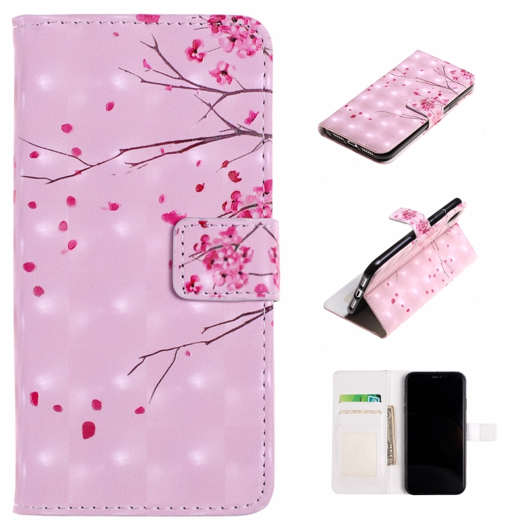 

For iPhone XR Embossed Painted Pattern Left Right Leather case with Stand & Card Slot & Wallet & Photo Frame(Peach Tree Branch)