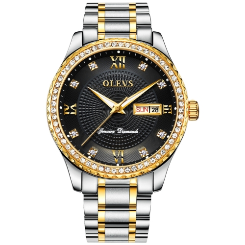 

OLEVS 6618 Men Fashion Diamond Quartz Watch(Silver Gold Black)