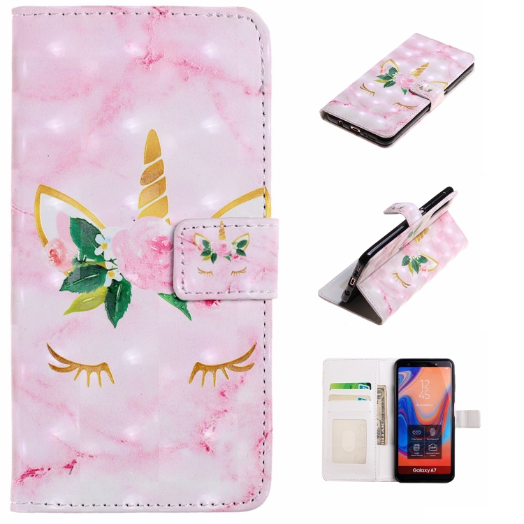 

For Galaxy A7 (2018) Embossed Painted Pattern Left Right Leather case with Stand & Card Slot & Wallet & Photo Frame(Squinting Unicorn)