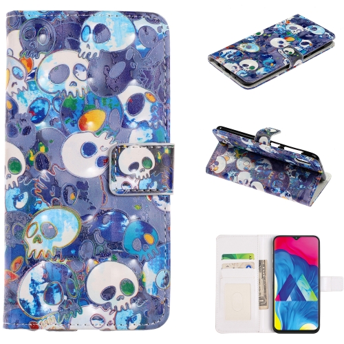 

For Galaxy A10 Embossed Painted Pattern Left Right Leather case with Stand & Card Slot & Wallet & Photo Frame(Blue Ghost Head)