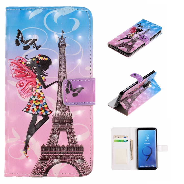 

For Galaxy S9+ Embossed Painted Pattern Left Right Leather case with Stand & Card Slot & Wallet & Photo Frame(Tower Girl)
