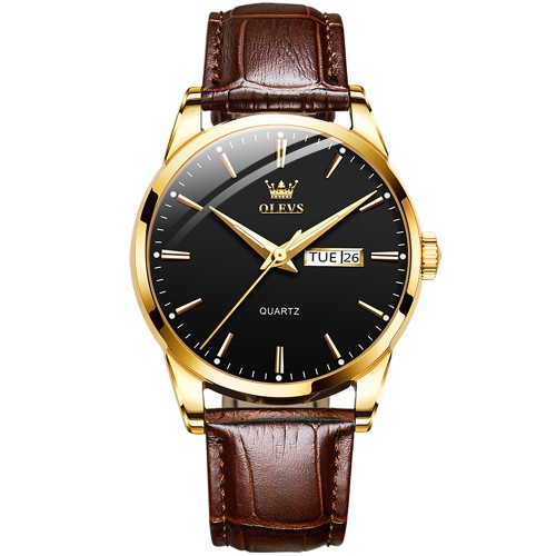 

OLEVS 6898 Men Fashion Waterproof Dual Calendar Quartz Watch(Brown Black)