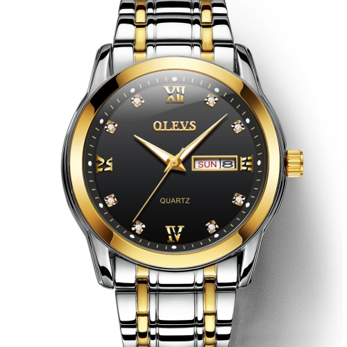 

OLEVS 8691 Men Business Luminous Dual Calendar Design Waterproof Quartz Watch(Silver Gold Black)