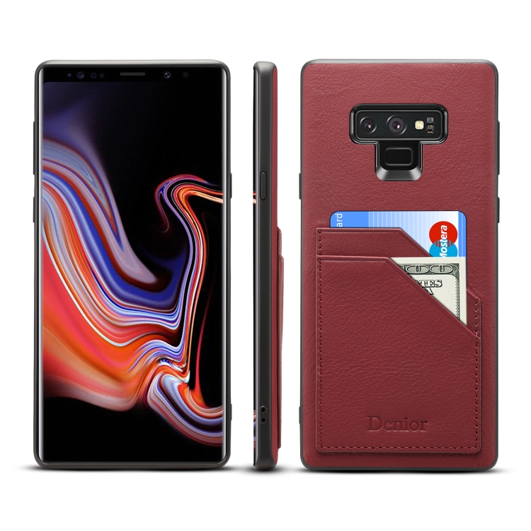 

For Galaxy Note9 Denior V1 Luxury Car Cowhide Leather Protective Case with Double Card Slots(Dark Red)