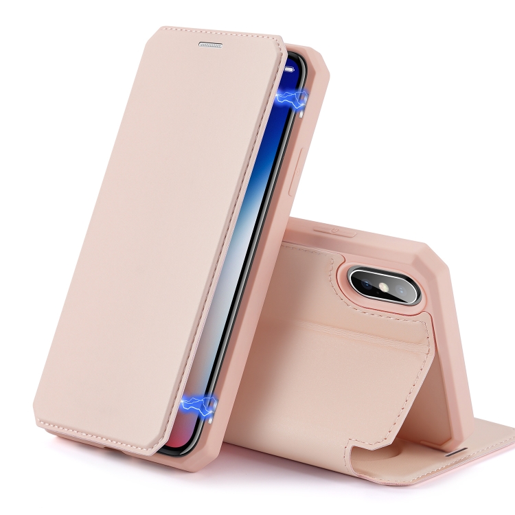

For iPhone XS / X DUX DUCIS Skin X Series PU + TPU Horizontal Flip Leather Case with Holder & Card Slot(Pink)
