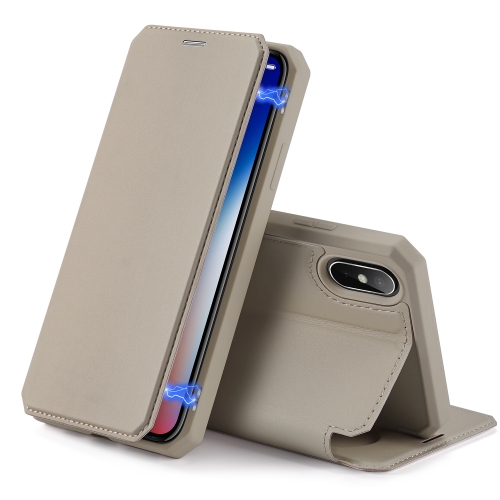 

For iPhone XS / X DUX DUCIS Skin X Series PU + TPU Horizontal Flip Leather Case with Holder & Card Slot(Gold)