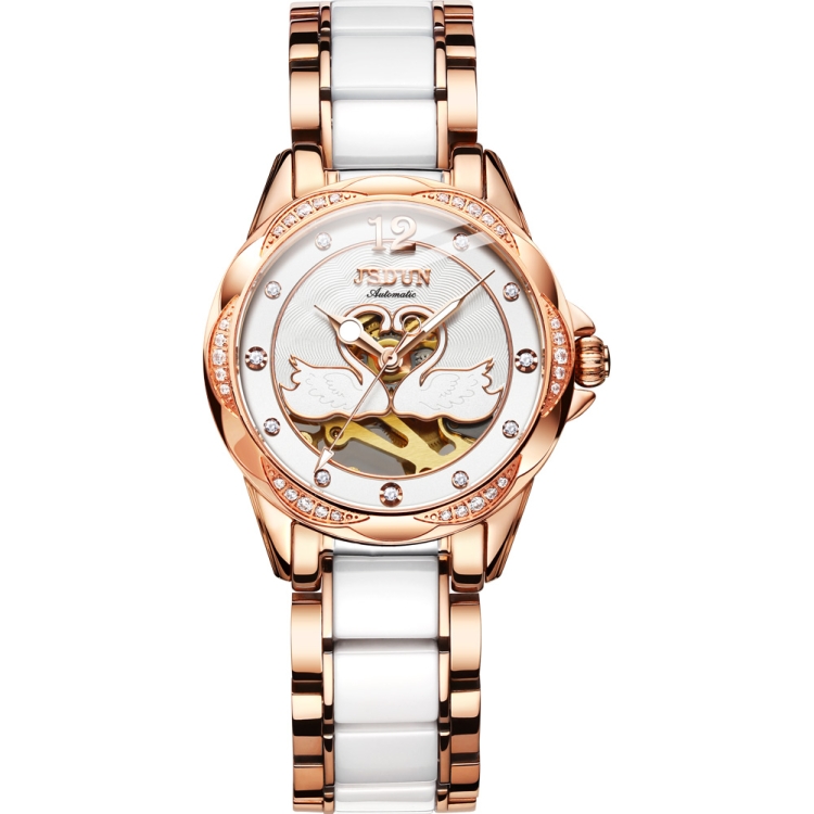 

JIN SHI DUN 8831 Women Fashion Diamond Hollowed Waterproof Ceramic Mechanical Watch(White)